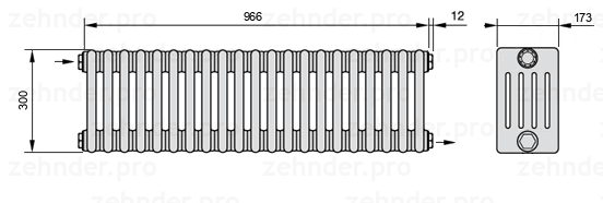 Схема (чертеж) Радиатор Zehnder Charleston 5030/21 №1670 Белый глянцевый RAL 9016